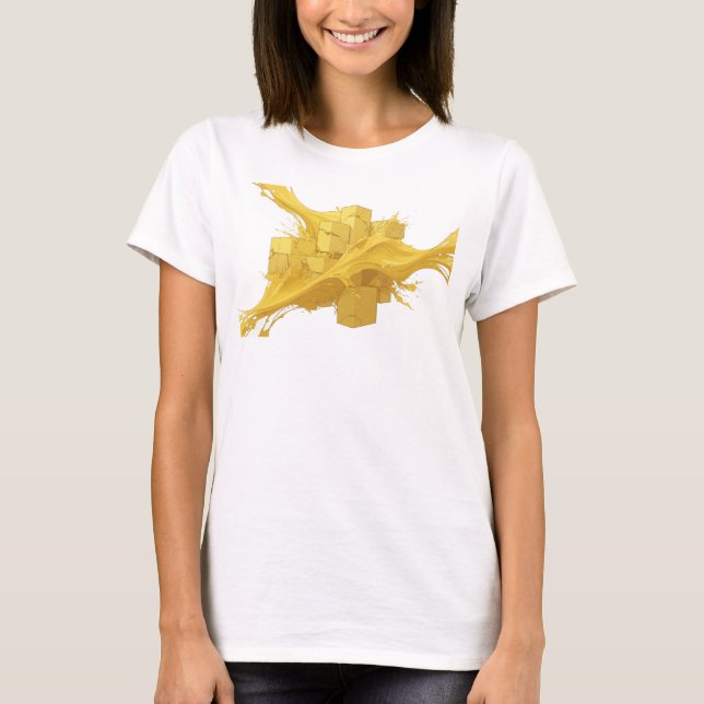 Camiseta Cubos abstractos de oro moda arte (Anverso)