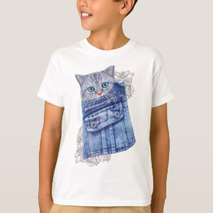 Camiseta Cubos de Denim Jean, gatitos y encaje