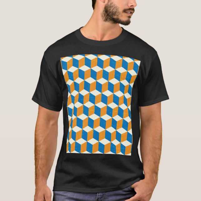 Camiseta Cubos isométricos retro, ilusión geométrica (Anverso)