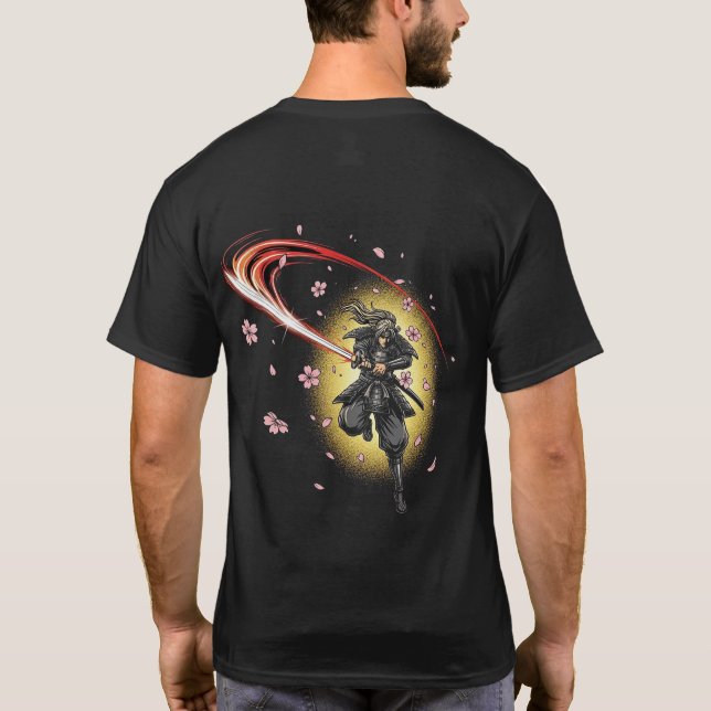 Camiseta Cuchilla de Samurái de Flor de Cerezo | Elegante d (Reverso)
