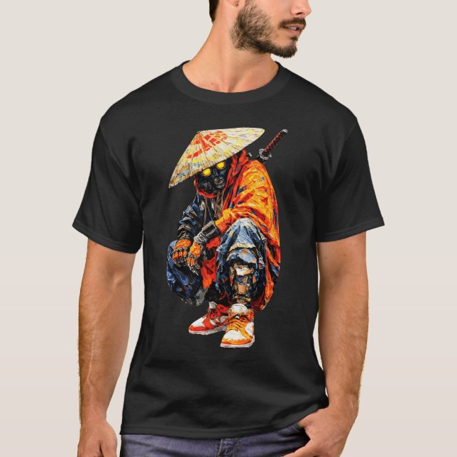Camiseta Cuchillo de Paleta Cyber Samurai Naranja (Anverso)