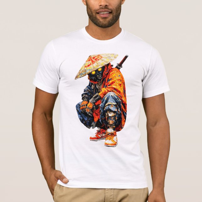 Camiseta Cuchillo de Paleta Cyber Samurai Naranja (Anverso)