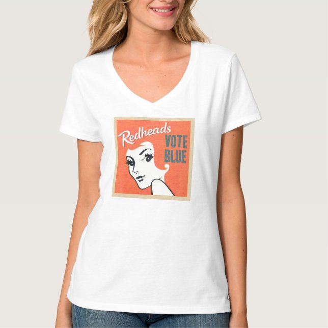 Camiseta Cuello en v del AZUL del voto de los Redheads (Anverso)