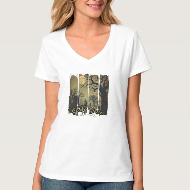 Camiseta Cuello en V Gótica de Halloween (Anverso)