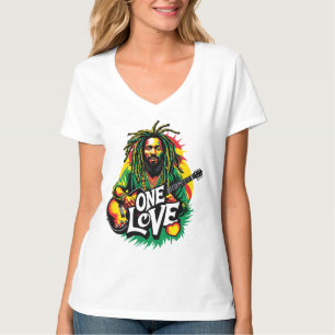 Camiseta cuello en V One Love el Rey del Reggae