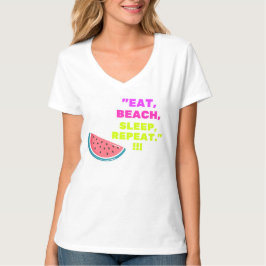 Camiseta cuello en V para mujer Come Playa Duerme