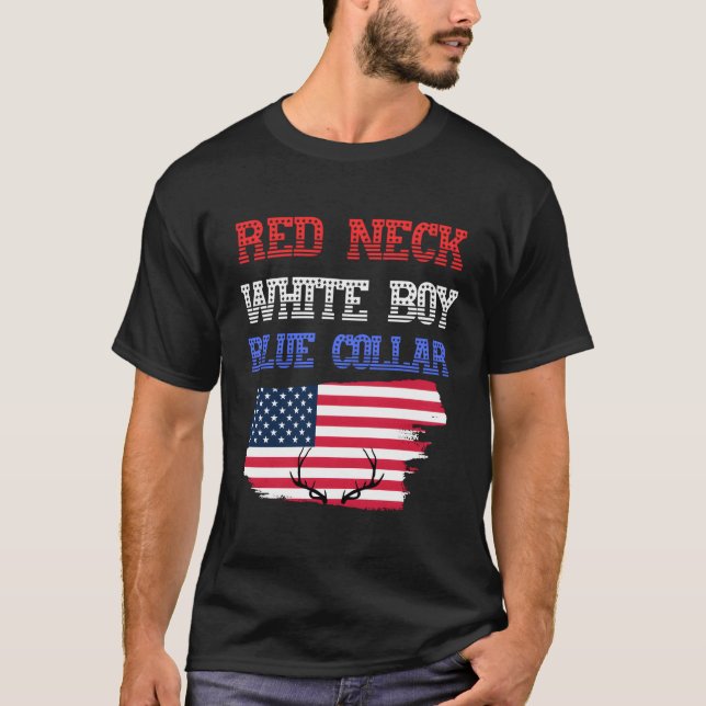 Camiseta Cuello Rojo Patriótico Collar Blanco Y Azul 4 De J (Anverso)