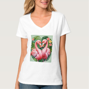 Camiseta cuellos flamencos corazón rosa amor tropical T-Shi
