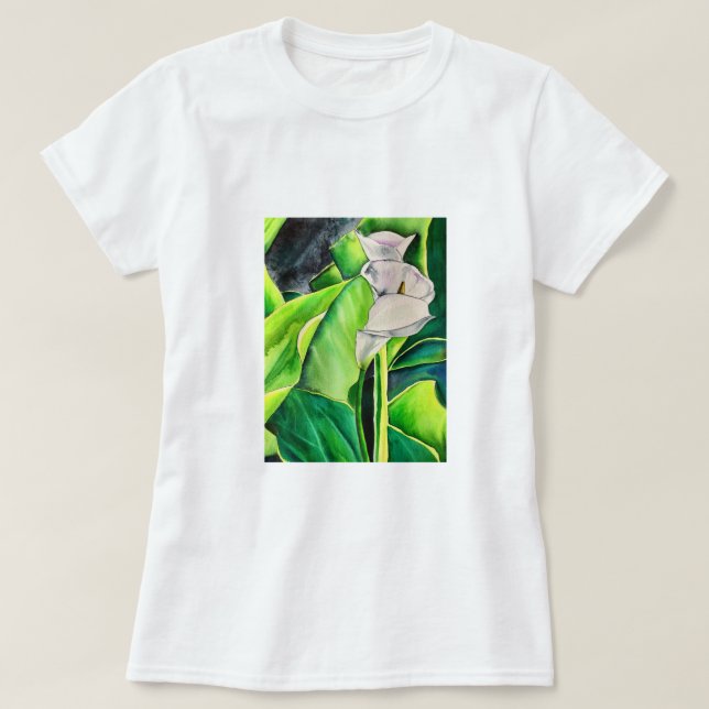 Camiseta Cuenca de Arum blanca floral tropical (Diseño del anverso)