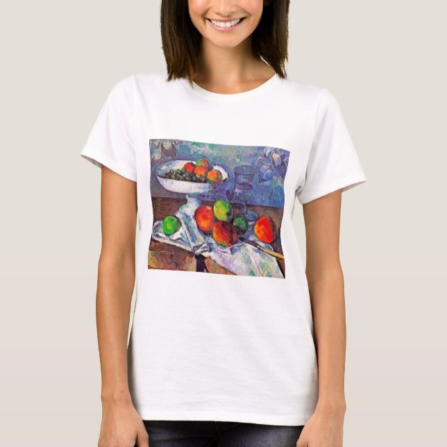 Camiseta Cuenco de frutas, vidrio y manzanas, Cezanne (Anverso)