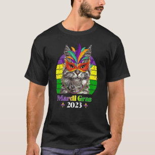 Camiseta Cuenta Collar Máscara Gatos Fiesta Mardi Gras 2023