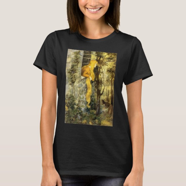 Camiseta Cuento de Hadas Antiguo, Rapunzel con Cabello Rubi (Anverso)