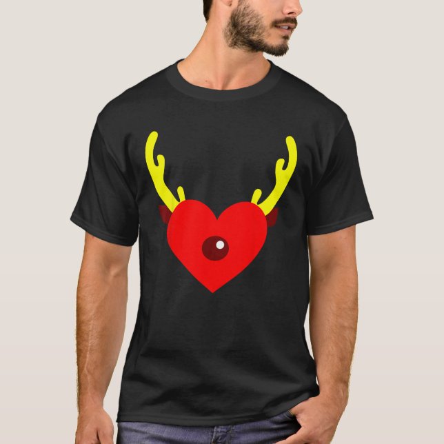 Camiseta Cuerno de Reno Corazón Cuerno Divertida Fiesta de  (Anverso)