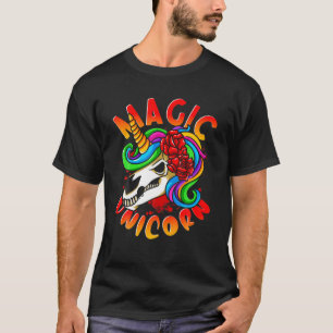 Camiseta Cuerno Mágico de Unicornio Rock'n'roll Calavera Ro