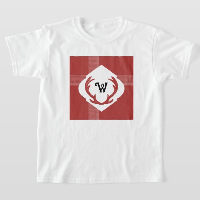Camiseta Cuernos de Ciervo Rústico Minimalista Monograma Bu (Distribución)