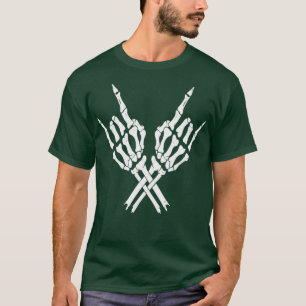 Camiseta Cuernos de Diablo Manos de Esqueleto Heavy Metal R