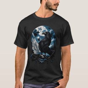 Camiseta Cuervo Bajo la Luna Arte de paisaje nocturno