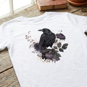 Camiseta Cuervo Botánico Oscuro Gráfico Académico Malhumora