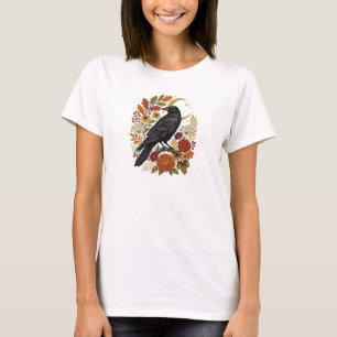 Camiseta Cuervo Celestial Botánico Vintage de Otoño