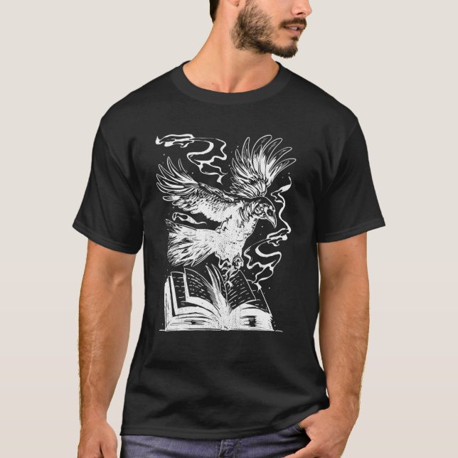 Camiseta cuervo de cuervo con libros tatuajes de gótico Mis (Anverso)