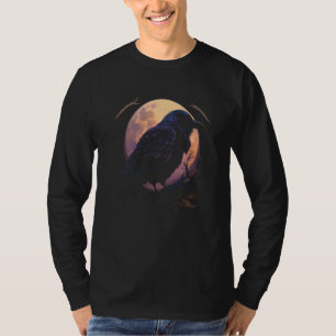 Camiseta Cuervo de luna llena cuervo volando pájaro Hallowe