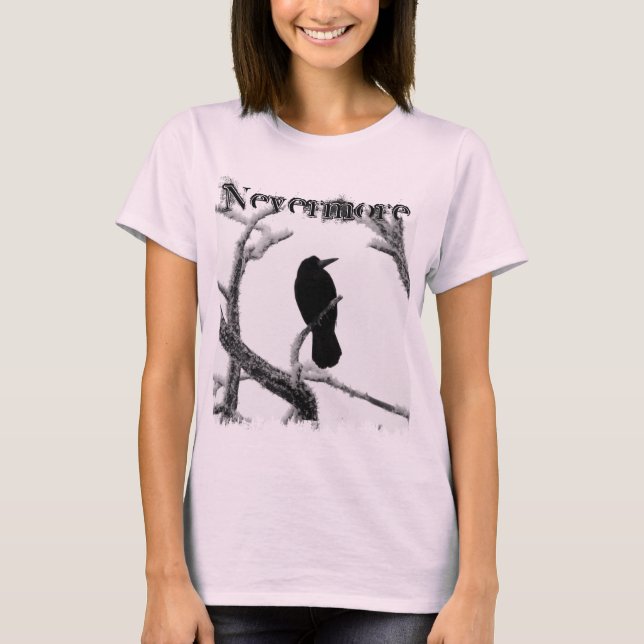 Camiseta Cuervo Edgar Allan Poe del invierno de B&W nunca (Anverso)
