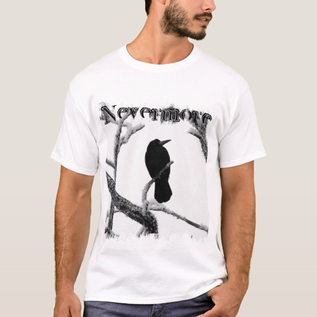 Camiseta Cuervo Edgar Allan Poe del invierno de B&W nunca (Anverso)