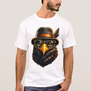 Camiseta Cuervo Hipster con Sombrero y Gafas
