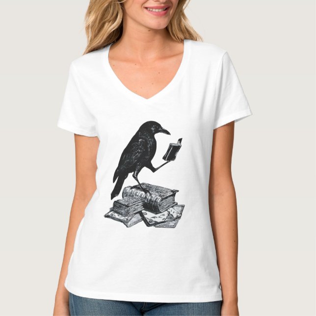 Camiseta Cuervo Mágico con Libros Académicos (Anverso)