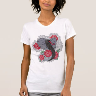 Camiseta Cuervo Negro Etéreo y Peonía Roja Gráfica para Muj