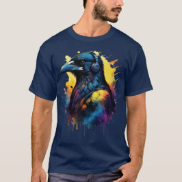 Camiseta Cuervo Negro Pájaro Cuervo con Auriculares