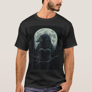 Camiseta Cuervo Rosa Luna Espeluznante Negro Gótico Espanto