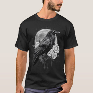 Camiseta Cuervo Rosa Luna Espeluznante Negro Gótico Espanto