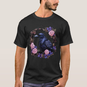 Camiseta Cuervo Rosa Luna Espeluznante Negro Gótico Espanto