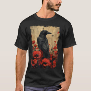 Camiseta Cuervo Rosa Luna Espeluznante Negro Gótico Espanto