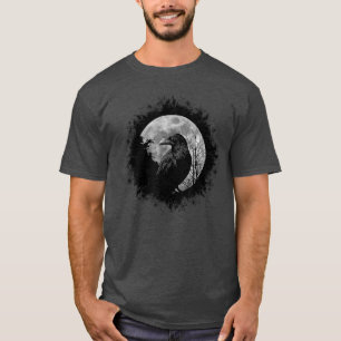 Camiseta Cuervo Rosa Luna Espeluznante Negro Gótico Espanto