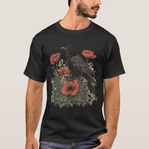 Camiseta Cuervo Rosa Luna Espeluznante Negro Gótico Espanto