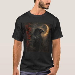 Camiseta Cuervo Rosa Luna Espeluznante Negro Gótico Espanto