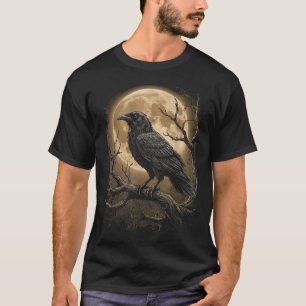Camiseta Cuervo Rosa Luna Espeluznante Negro Gótico Espanto