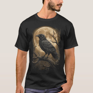 Camiseta Cuervo Rosa Luna Espeluznante Negro Gótico Espanto