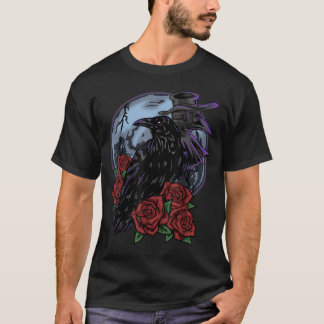 Camiseta Cuervo Rosa Luna Espeluznante Negro Gótico Espanto