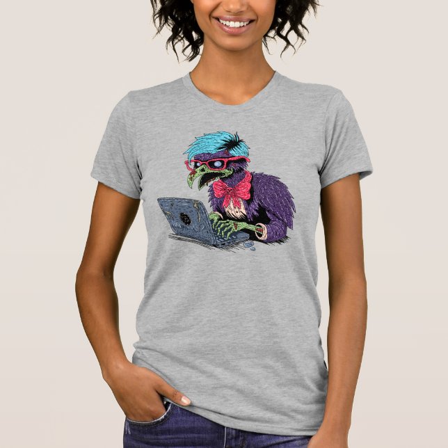 Camiseta Cuervo zombie computadora (Anverso)