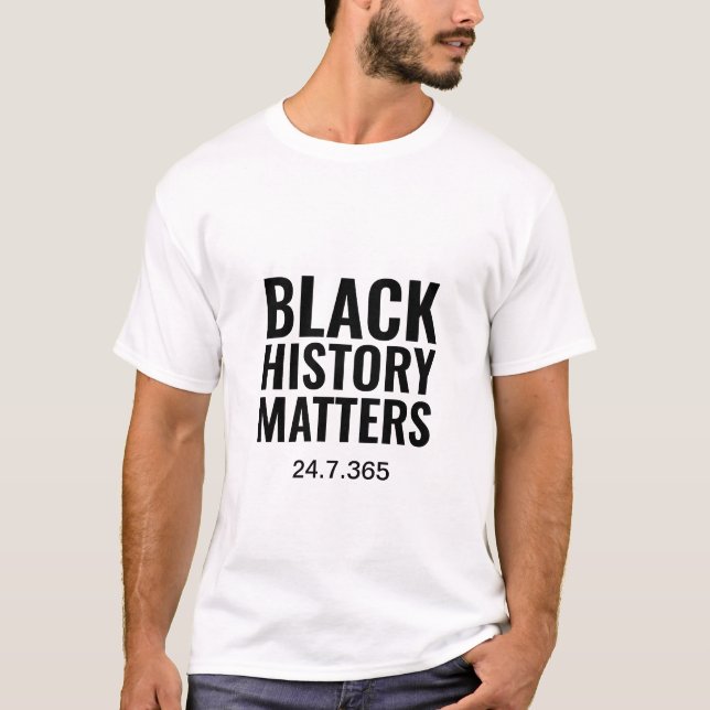 Camiseta CUESTIONES DE HISTORIA NEGRA 24.7.365 | Blanca (Anverso)