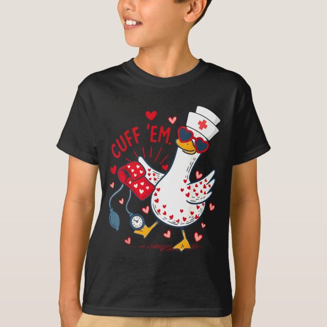 Camiseta Cuff Em Cupid Ganso San Valentín Enfermera Practic (Anverso)