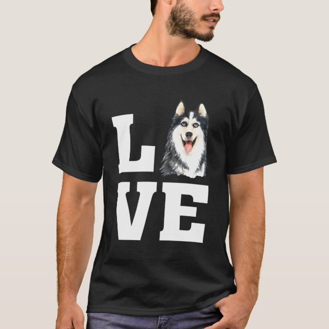 Camiseta Cuidada acuarela amor Siberiano Husky Ilustracion  (Anverso)