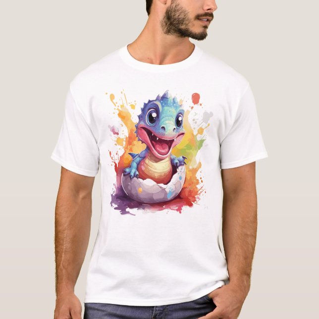 Camiseta Cuidada acuarela bebé dinosaurio (Anverso)