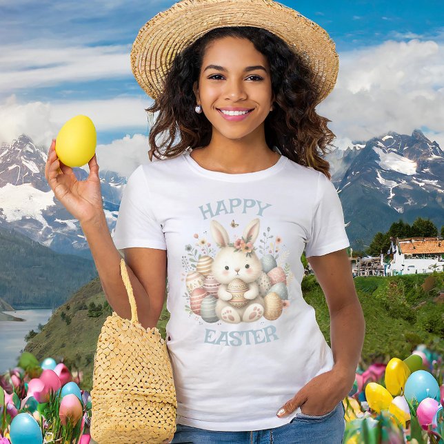 Camiseta Cuidada acuarela Bunny Easter personalizable Chica (Cute watercolor Bunny Easter customizable Girl T-Shirt)