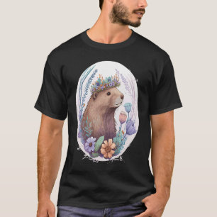 Camiseta Cuidada acuarela castaño flor corona