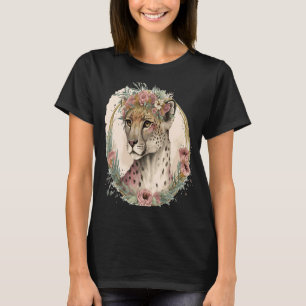 Camiseta Cuidada acuarela Cheetah Flor Corona Safari Animal