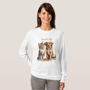 Camiseta Cuidada acuarela de gato y perro